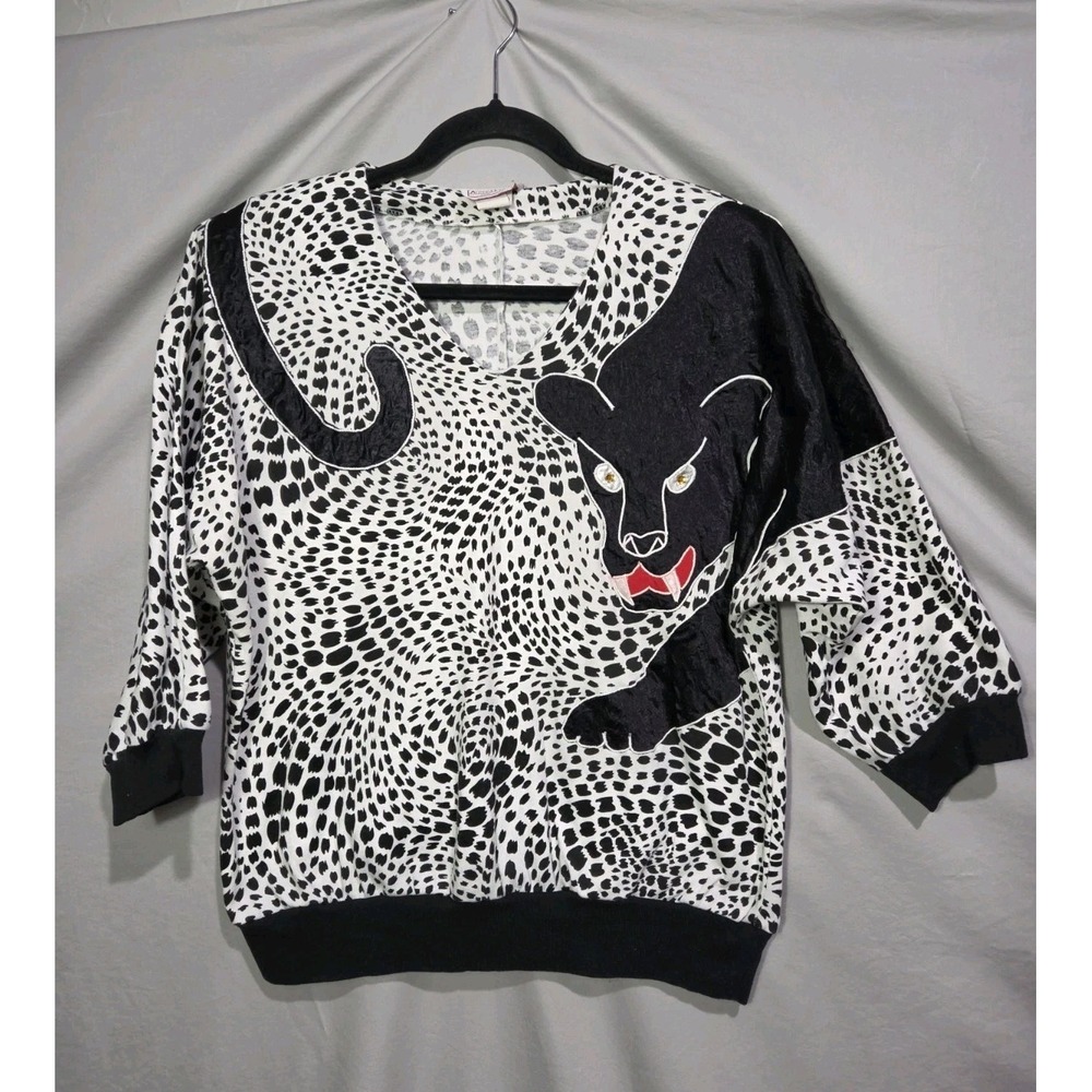80s Armon Originals Black Panther Blouse Abstract Maximalist Kitsch Whimsigoth
